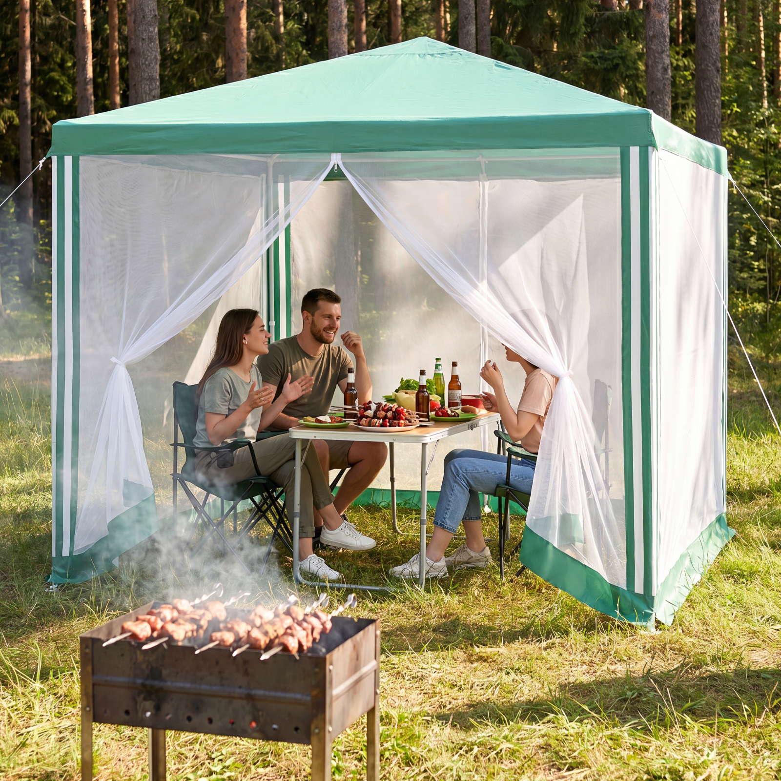Тент садовый с москитной сеткой, 2.5 х 2.5/2.4, Camping Palisad